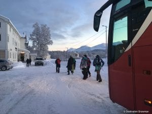 Rundhaug Gjestegard entrance bus tourists arrival