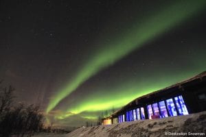 northern lights night sky stars Basecamp Snowman