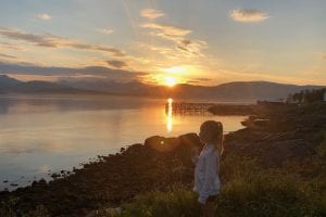 arctic norway beach telegrafbukta child midnight sun viewpoint
