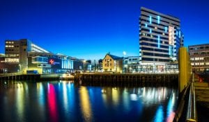 Clarion The Edge Hotel with water and building reflections