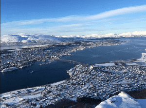 Landscape view of Tromsø from Fjellheisen Cable Car Viewpoint in Arctic Norway