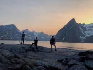 elijazzen festival 2019 posing on rocks in front of sunset in hamnoy lofoten islands norway