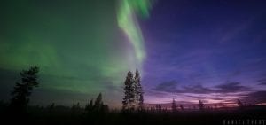 Malangen Resort Winter Northern Lights two colours Aurora Borealis Northern Lights with a Sunset