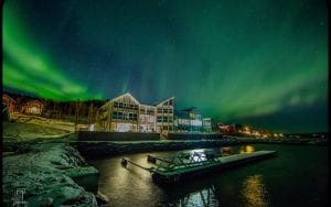 Northern Lights Aurora Borealis above the Malangen Resort